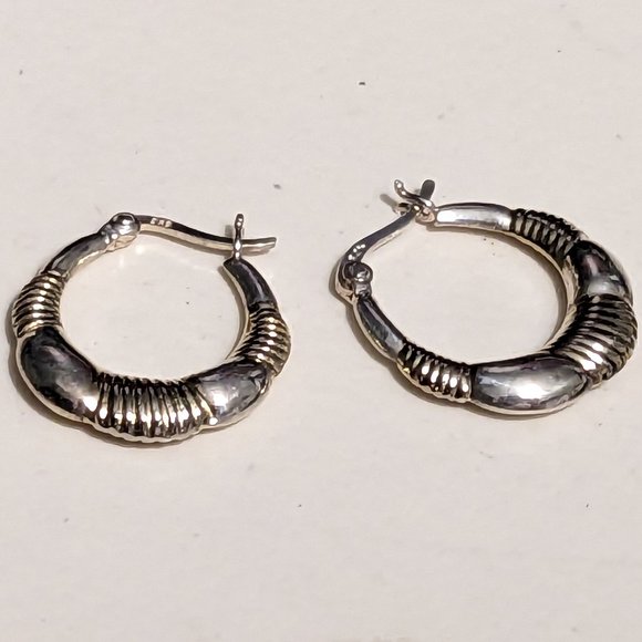 Taxco 27g Sterling Clamper Bypass Bracelet w Brass Detail. Optional 3/4" Hoops - Picture 14 of 14